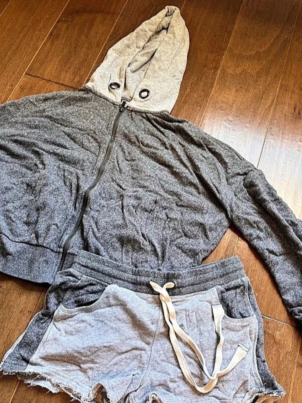 Splendid Gray Hooded Jacket & Shorts Set